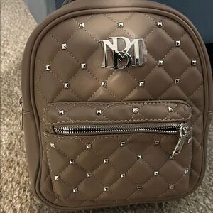 BADGLEY MISCHKA Brown Quilted Backpack with Silver Studs